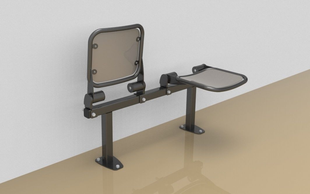 Twosome fold down sitting bench with smooth aluminium sitting surface