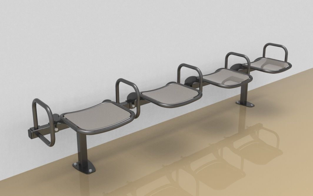 Foursome rigid sitting bench with smooth aluminium sitting surface and arm rests