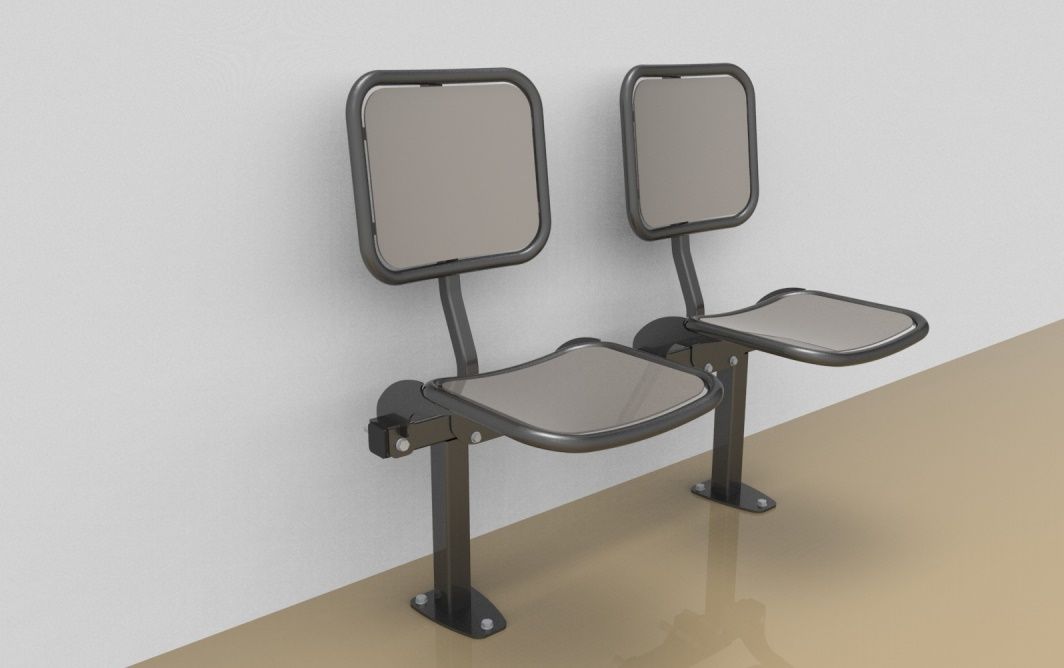 Zweier-Sitzbank mit glatter Alu-Sitzfläche und -Rückenlehne