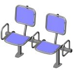 Twosome rigid sitting bench with smooth aluminium sitting surface, back rest and arm rests