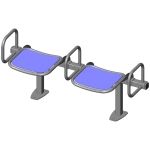Twosome rigid sitting bench with smooth aluminium sitting surface and arm rests