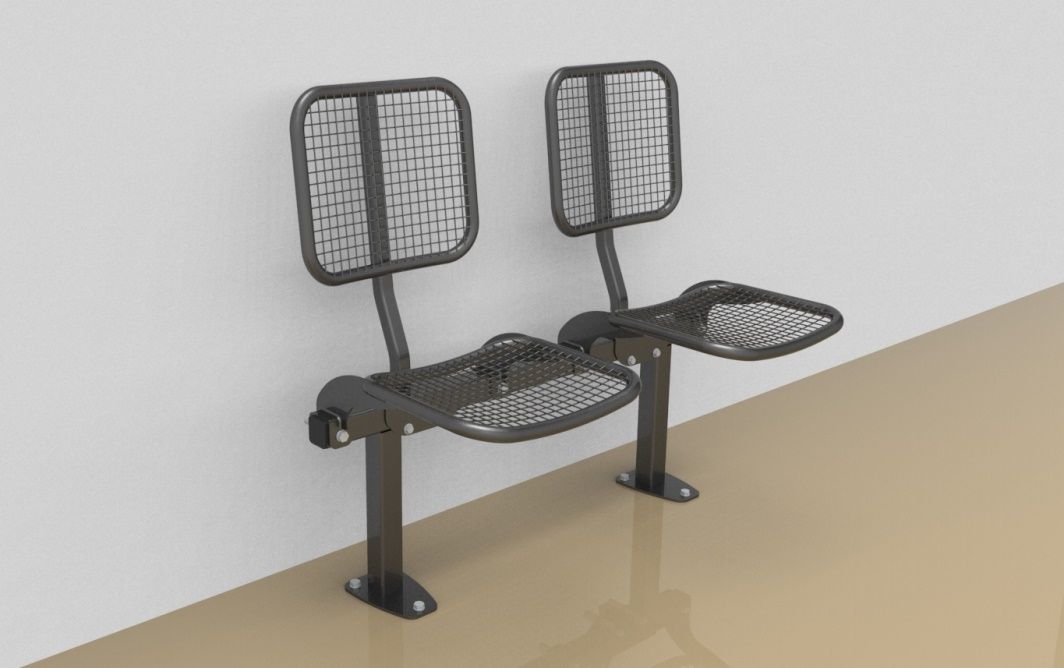 Twosome rigid sitting bench with wire mesh sitting surface and back rest