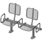 Twosome rigid sitting bench with wire mesh sitting surface, back rest and arm rests