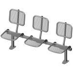 Threesome rigid sitting bench with wire mesh sitting surface and back rest