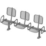 Threesome rigid sitting bench with wire mesh sitting surface, back rest and arm rests