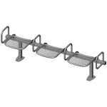 Threesome rigid sitting bench with wire mesh sitting surface and arm rests