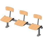 Threesome rigid sitting bench with beech wood sitting surface and back rest