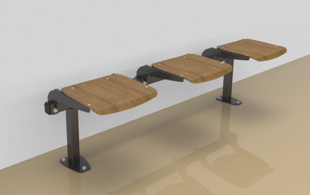 Threesome rigid sitting bench with beech wood sitting surface
