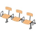 Threesome rigid sitting bench with beech wood sitting surface, back rest and arm rests