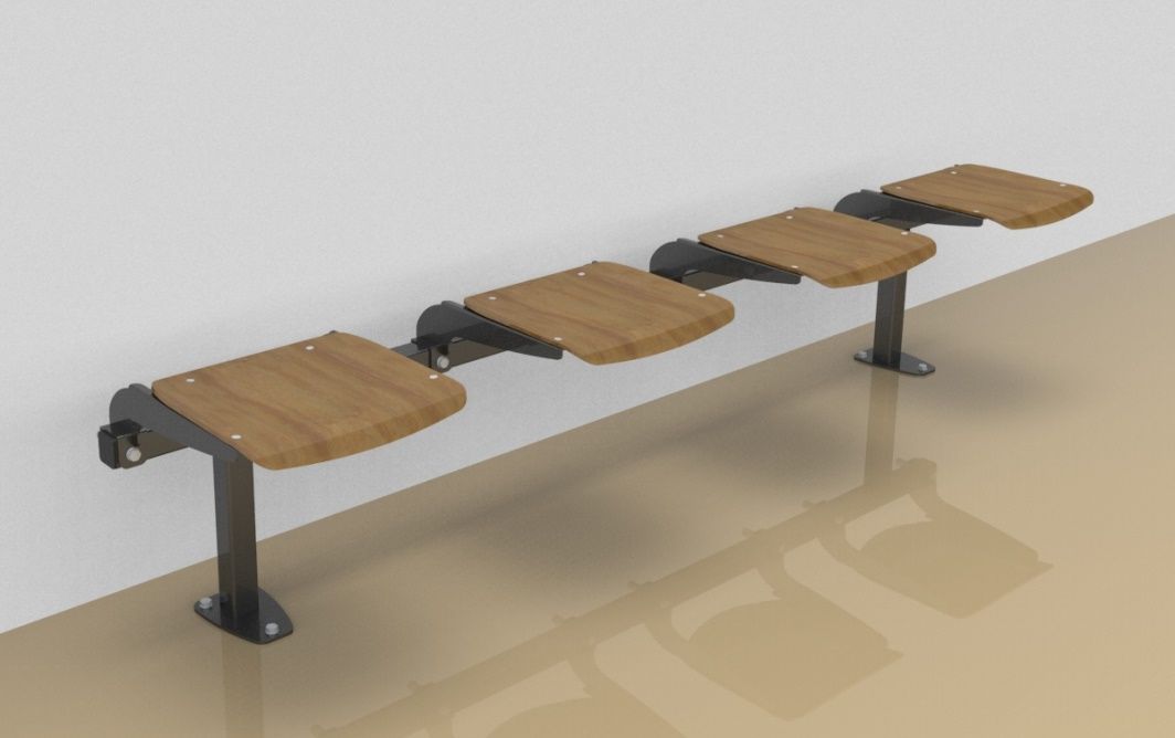 Foursome rigid sitting bench with beech wood sitting surface