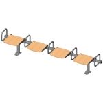 Foursome rigid sitting bench with beech wood sitting surface and arm rests