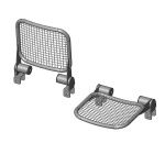Fold down seat with wire-mesh sitting surface; mounted to tubes