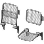 Fold down seat with wire-mesh sitting surface and back rest; wall-mounted