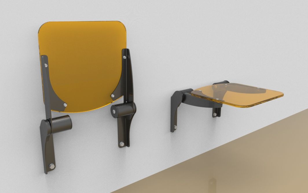 Klappsitzbeschlag für plane Sitzflächen, für Wandmontage